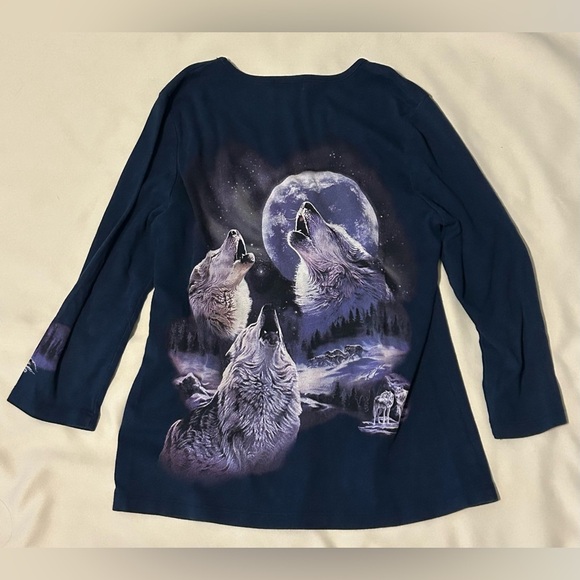 Vintage Y2K Wolf Pack Rhinestoned 3/4 Sleeved Shirt - M - Picture 5 of 5